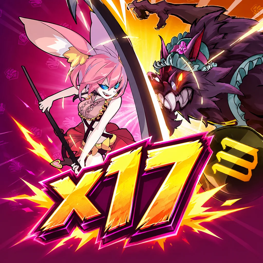 Pertarungan karakter anime berambut merah muda melawan serigala x17